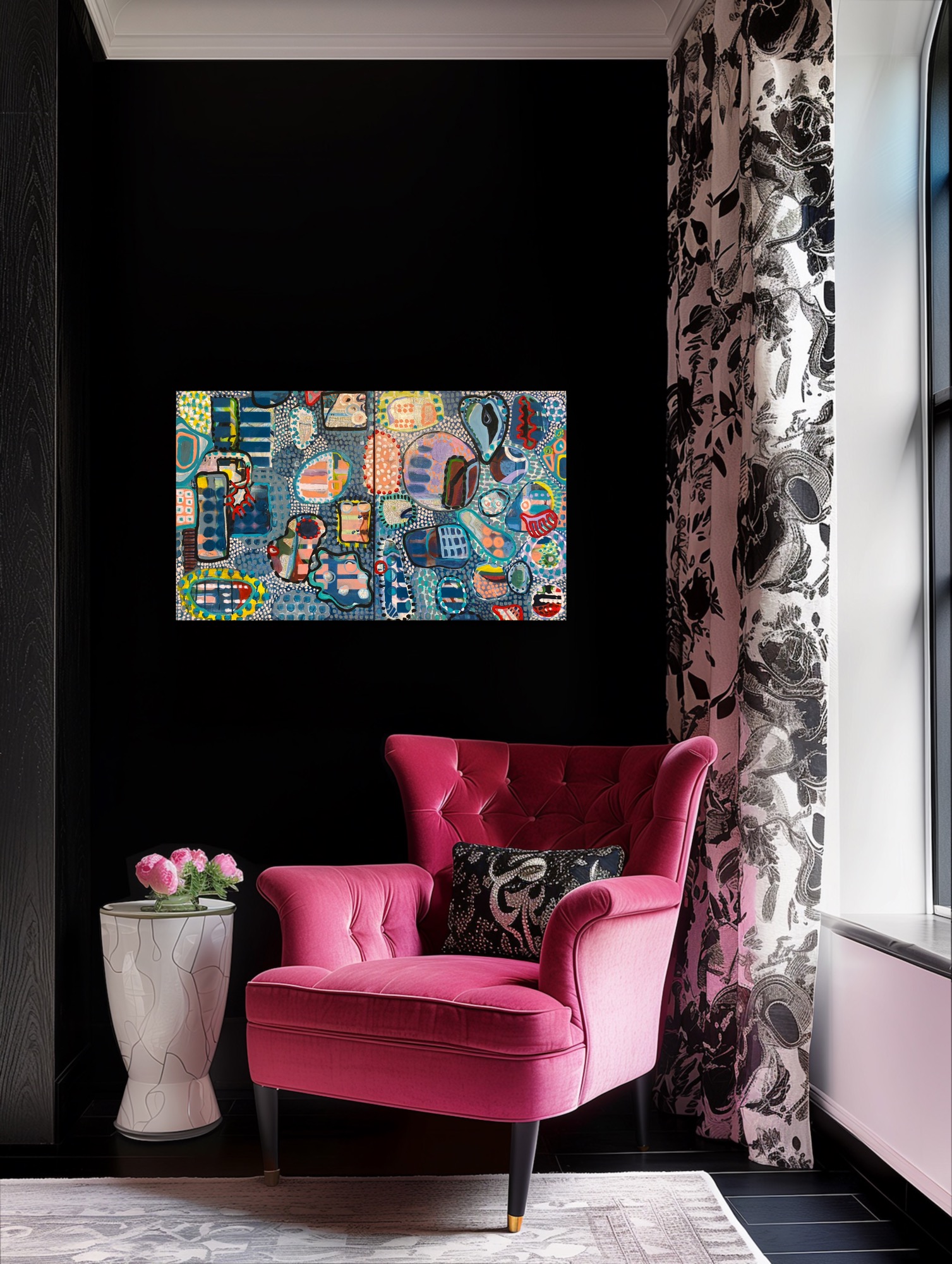 Joy Mackey painting styled in a domestic space